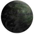 An image of a green planet on a black background.